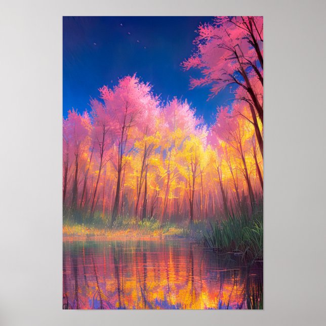 Ruhiger See Embraced by Tall Trees Poster (Vorne)