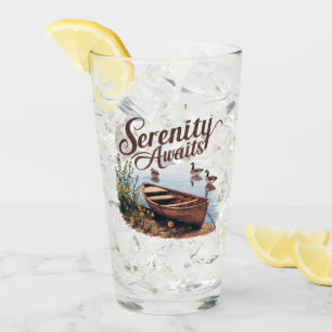 Ruhiger See mit Boot, Gänsen und Wildblumen Glas