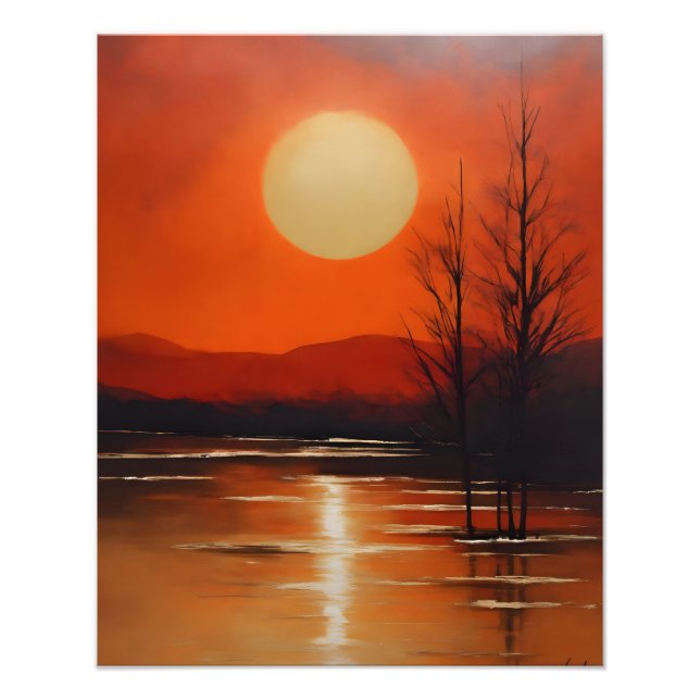 Ruhiger Sonnenuntergang über dem ruhigen See Fotodruck (Vorne)