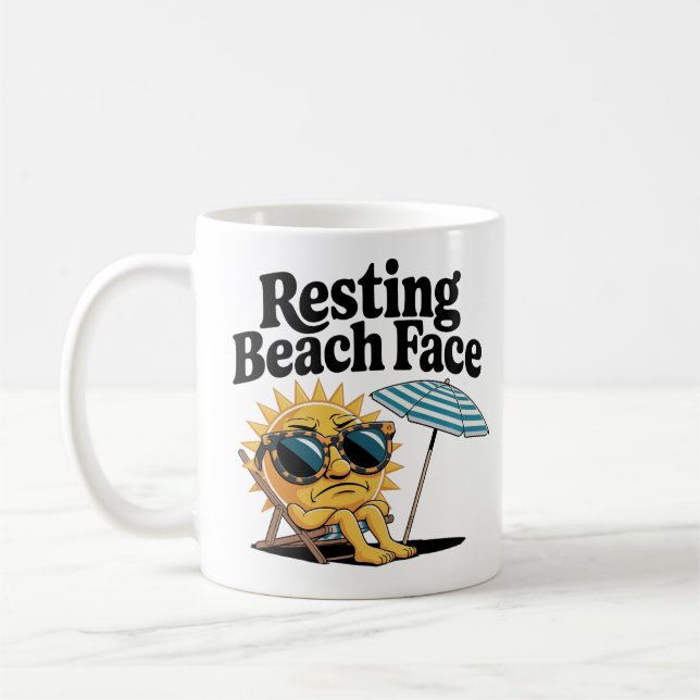 Ruhiger Strandblick Grumpy Sun Vacation Kaffeetasse (Links)
