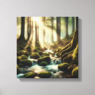 Ruhiger Waldstrom mit Vintage-Licht – Leinwand