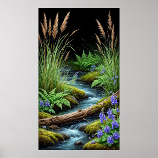 🌿 Ruhiger Waldstrom mit Wildblumen Poster