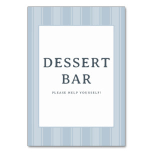 Ruhiges blaues minimalistisches Dessertbar-Schild Tischnummer