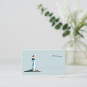 Ruhiges blaues Wasserfarben-Leuchtturm Platzkarte