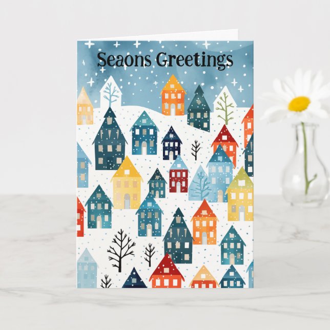 Ruhiges Dorf im Schnee Weihnachtskarte Karte (Kleine Pflanze)