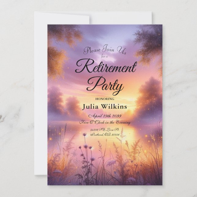 Ruhiges Glühen des Abends am See Einladung (Vorderseite)