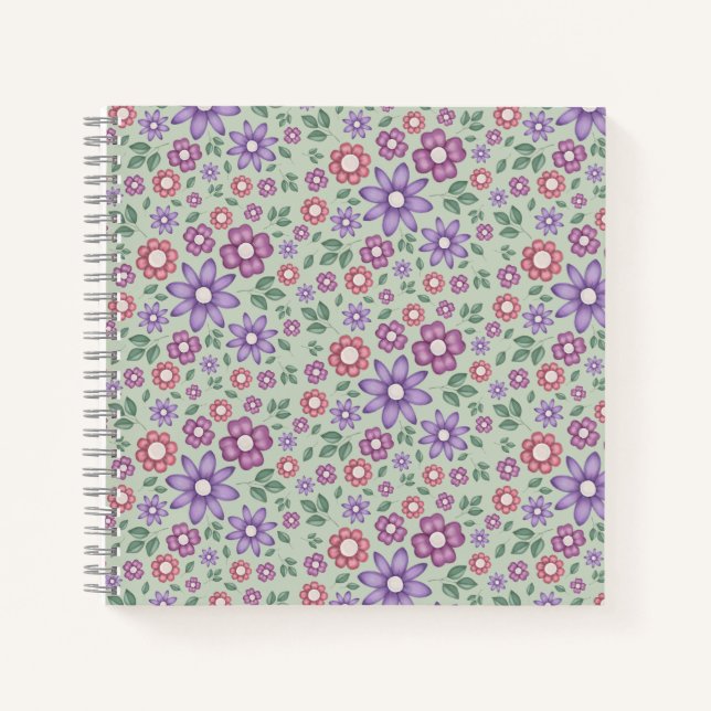 ruhiges Salbeigrün, fantastisches Blumenmuster Notizbuch (Vorderseite)