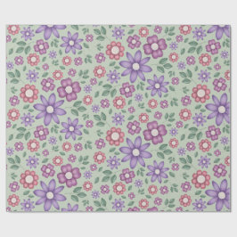 ruhiges Salbeigrün verspieltes Blumenmuster Geschenkpapier