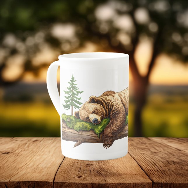 Ruhiges Schlafbärentier Prozellantasse (Tranquil peaceful restful sleeping bear on specialty mugs like fine bone china, espresso Unique gift)