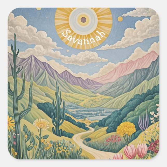 Ruhiges Tal: Pastelllandschaft Quadratischer Aufkleber (Vorderseite)