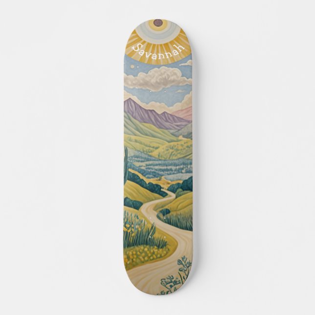 Ruhiges Tal: Pastelllandschaft Skateboard (Vorne)
