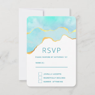 Ruhiges tropisches Grün mit Goldbrasse Hochzeit RSVP Karte