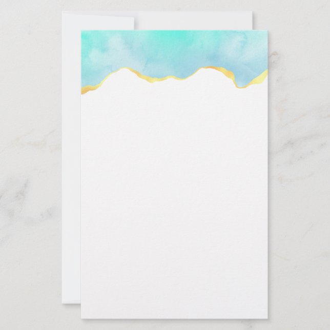 Ruhiges tropisches grünes Blau mit goldenen Grenze Briefpapier (Vorderseite)