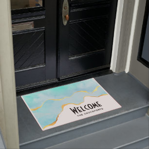 Ruhiges tropisches grünes Blau mit goldenen Grenze Fußmatte