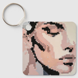 Ruhiges weibliches Gesicht in sanften Pixel-Tönen Schlüsselanhänger