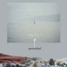 Ruhiges Wintermeer und rotes Leuchtturmposter