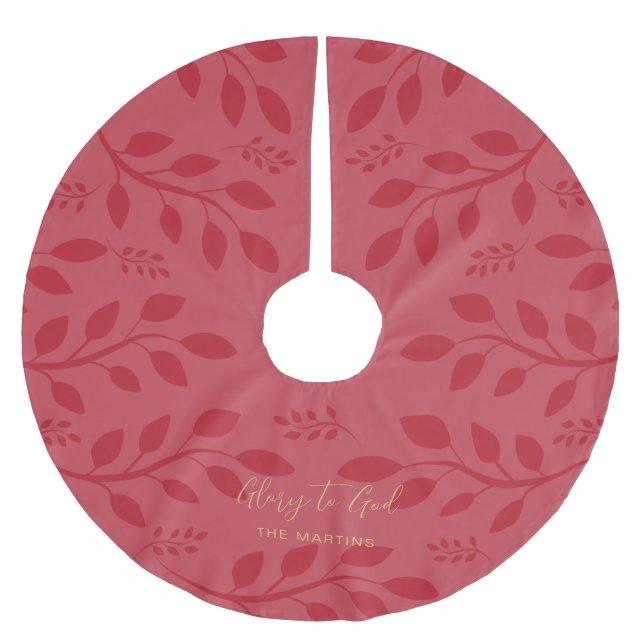 Ruhm zu Gott Botanische Weihnachtsrot Polyester Weihnachtsbaumdecke (Vorderseite)