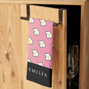 Rührei zum rosa Frühstück Name Geschirrtuch