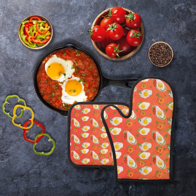 Rühreier mit Glockengelb-Paprikaschoten Ofenhandschuh & Topflappen-Set (Von Creator hochgeladen)