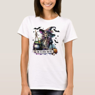 Rühren Sie die Pot Hexe Skeleton Halloween Funny T-Shirt
