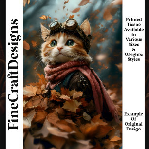 Rührende Süße Katze In Herbstlaub S6 Decoupage Seidenpapier
