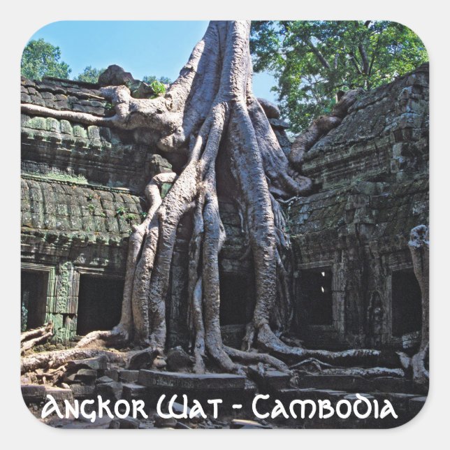 Ruin von Ta Prohm - Angkor Wat, Kambodscha, Asien Quadratischer Aufkleber (Vorderseite)