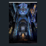 Ruined Cathedral Stained Glass Projection Glow Poster<br><div class="desc">An abandoned gothic cathedral interior is dramatically illuminated by projected stained-glass light pouring from a massive rose window high above. Intense beams of sapphire blue, emerald green, ruby red, amethyst purple, and golden yellow cascade across crumbling arches, shattered stone, and the central altar, transforming decay into transcendent beauty. The interplay...</div>