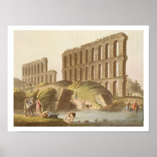 Ruinen des großartigen Aquädukts von altem Poster