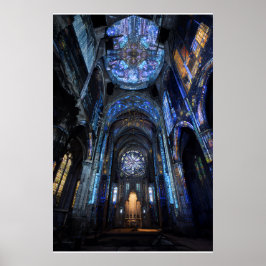 Ruinenkathedrale Buntglasprojektionsglühen Poster