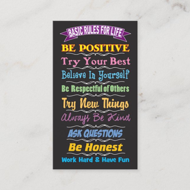 Rules for Life Inspirational Card Telefonnummerkarte (Vorderseite)