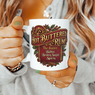 Rum mit heißer Butter Vintage-Rezept-Etikett Kaffeetasse