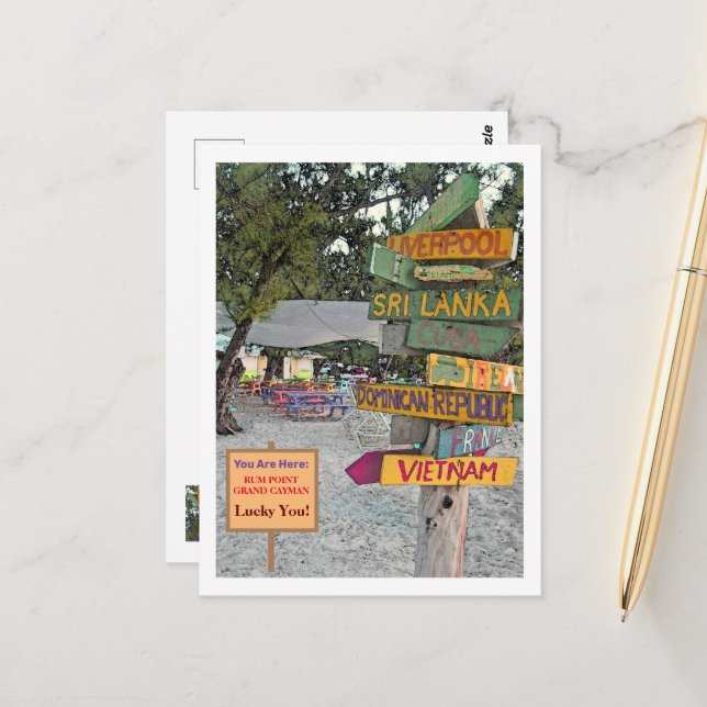 RUM POINT, GRAND CAYMAN FARBSCHÖNE ZEICHEN POSTKARTE (Vorderseite/Rückseite Beispiel)