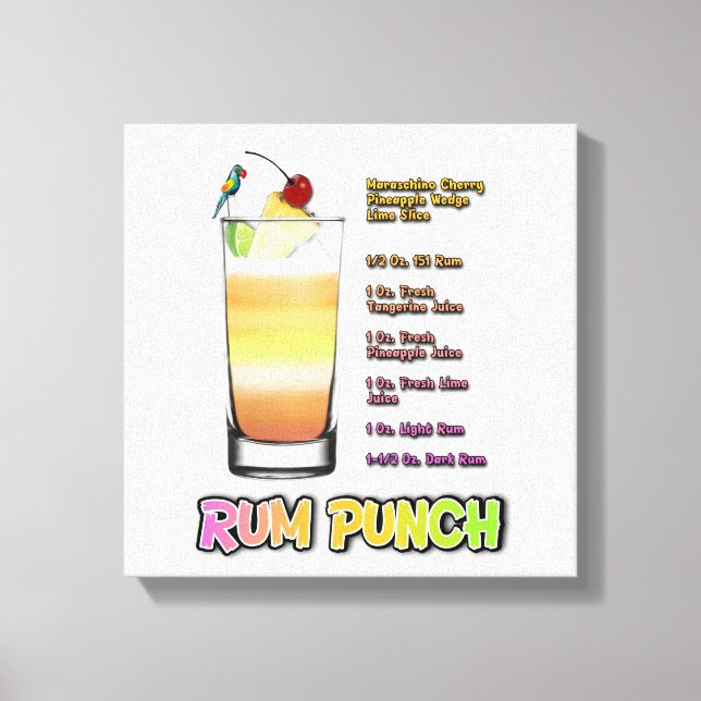 RUM PUNCH Cocktail Rezept Art 12"'12" Leinwanddruck (Vorderseite)
