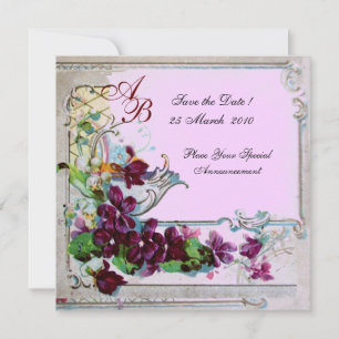RUMÄNIEN 4 MONOGRAMM, Lila, blumenrosa Hochzeit Save The Date