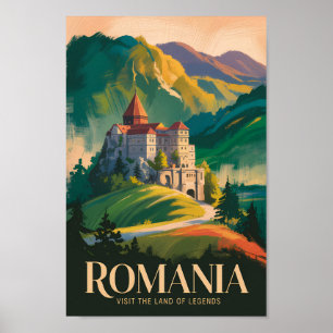 Rumänien Burg Landschaft Illustration Reise Kunst Poster
