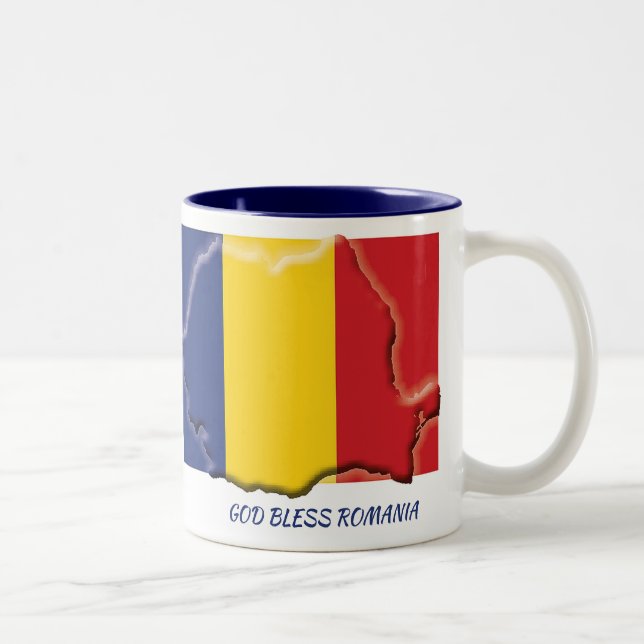 RUMÄNIEN FLAG-MAP-Skript nach Maß Zweifarbige Tasse (Rechts)