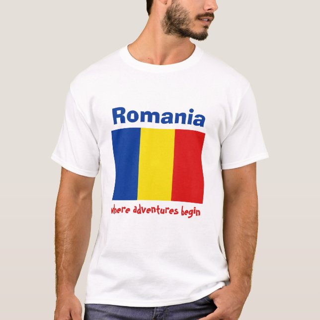 Rumänien-Flagge + Karte + Text-T - Shirt (Vorderseite)