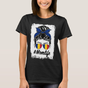 Rumänien Flagge Rumänische Mama Messy Bun Mama Lif T-Shirt