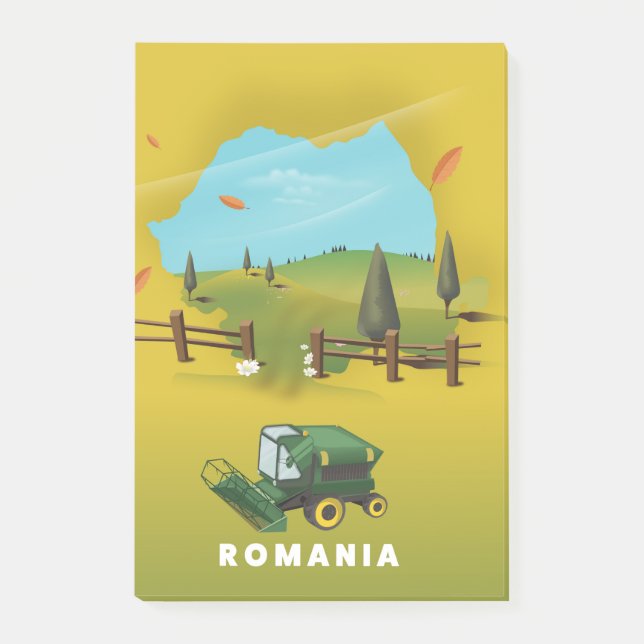 Rumänien Karte Illustriertes Druckplakat. Post-it Klebezettel (Vorderseite)