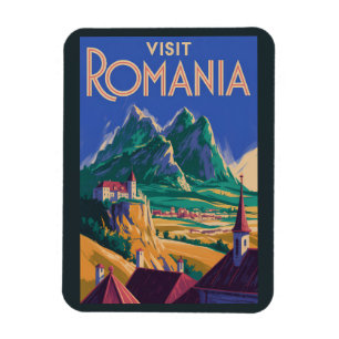 Rumänien Landschaft Illustration Reise Kunst Vinta Magnet