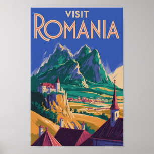 Rumänien Landschaft Illustration Reise Kunst Vinta Poster