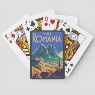 Rumänien Landschaft Illustration Reise Kunst Vinta Spielkarten