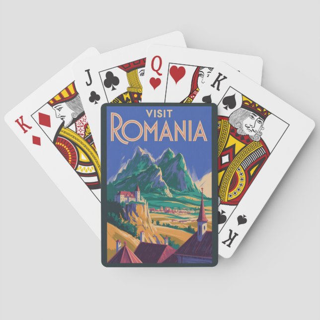 Rumänien Landschaft Illustration Reise Kunst Vinta Spielkarten (Rückseite)