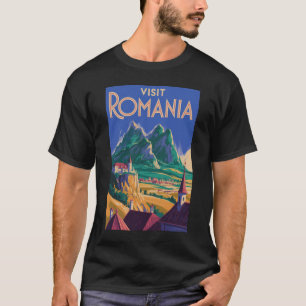 Rumänien Landschaft Illustration Reise Kunst Vinta T-Shirt