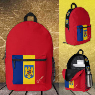 Rumänien, Roter Rucksack, rumänische Flagge / patr Bedruckter Rucksack