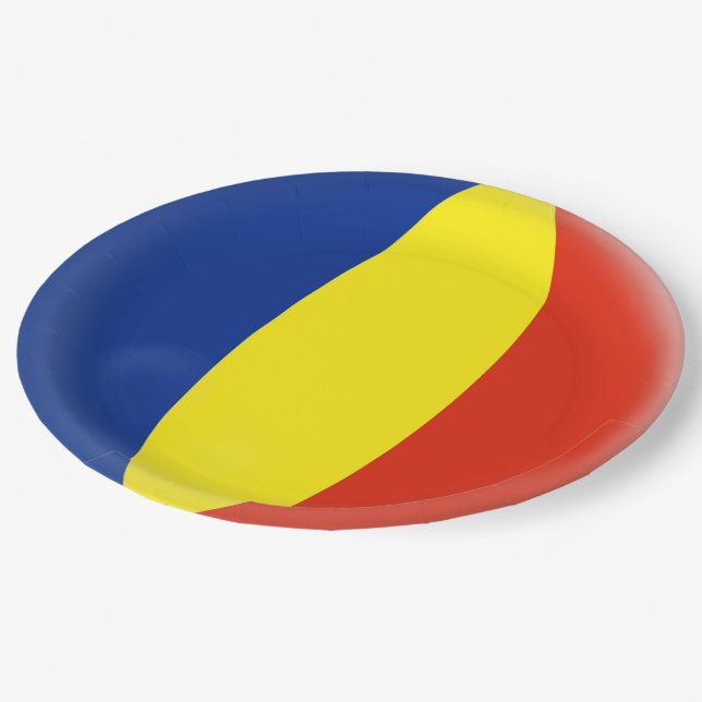 Rumänien-Rumäne Romansk Romanski Flagge Pappteller (Schrägansicht)