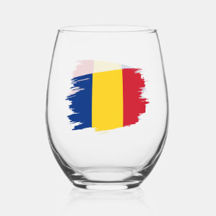 Rumänien, Rumänische Flagge Weinglas Ohne Stiel