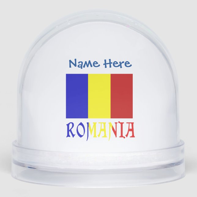 Rumänien - Rumänisches Flaggenblau Personalisiert Schneekugeln (Vorderseite)