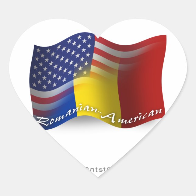 Rumänisch-amerikanische Wave-Flagge Herz-Aufkleber (Vorderseite)