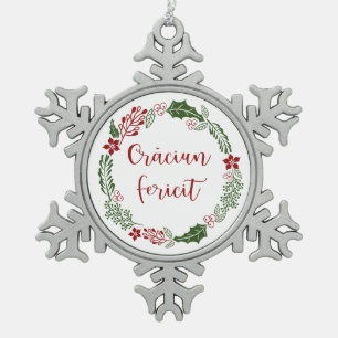 Rumänisch Frohe Weihnachtsfeiertag, Crăciun ferici Schneeflocken Zinn-Ornament
